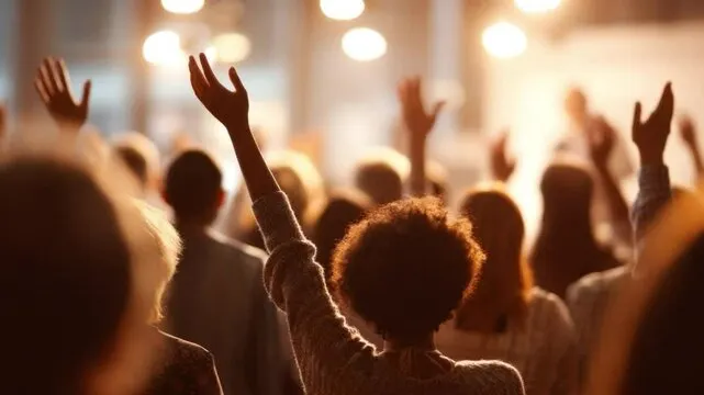 Church congregation worshipping